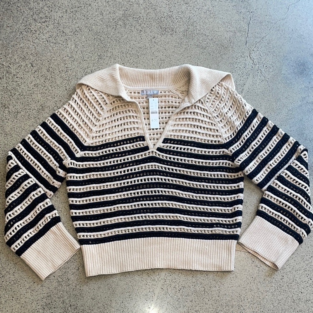 J.Crew Stripped Knit Sweater - Cream and Black